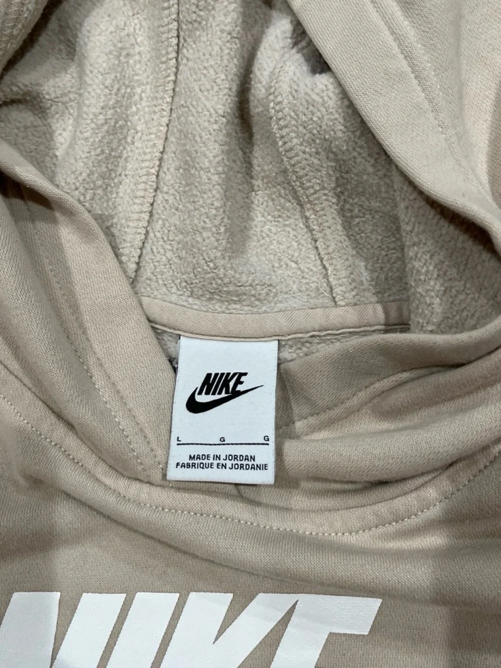 Nike Beige Kids Pullover Hoodie with White Swoosh